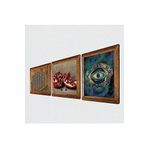 Pinecone Yaşam Çiçeği, Nazar, Nar Taş Duvar Tablosu - Ahşap Çerçeveli Taş Tablo - 25x25 cm - 3 Parça Set - Dekoratif Duvar Sanatı - Modern Ev ve Ofis Duvar Dekoru W3-1687