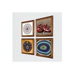 Pinecone Yaşam Çiçeği, Nazar, Nar Taş Duvar Tablosu - Ahşap Çerçeveli Taş Tablo - 25x25 cm - 4 Parça Set - Dekoratif Duvar Sanatı - Modern Ev ve Ofis Duvar Dekoru W4-1034