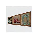 Pinecone Yaşam Çiçeği, Şahmeran, Nar Taş Duvar Tablosu - Ahşap Çerçeveli Taş Tablo - 25x25 cm - 3 Parça Set - Dekoratif Duvar Sanatı - Modern Ev ve Ofis Duvar Dekoru W3-1001