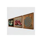 Pinecone Yaşam Çiçeği, Şahmeran, Nar Taş Duvar Tablosu - Ahşap Çerçeveli Taş Tablo - 25x25 cm - 3 Parça Set - Dekoratif Duvar Sanatı - Modern Ev ve Ofis Duvar Dekoru W3-1038