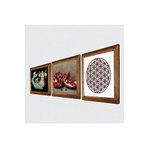 Pinecone Yaşam Çiçeği, Şahmeran, Nar Taş Duvar Tablosu - Ahşap Çerçeveli Taş Tablo - 25x25 cm - 3 Parça Set - Dekoratif Duvar Sanatı - Modern Ev ve Ofis Duvar Dekoru W3-995