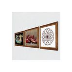 Pinecone Yaşam Çiçeği, Şahmeran, Nar Taş Duvar Tablosu - Ahşap Çerçeveli Taş Tablo - 25x25 cm - 3 Parça Set - Dekoratif Duvar Sanatı - Modern Ev ve Ofis Duvar Dekoru W3-996