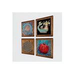 Pinecone Yaşam Çiçeği, Şahmeran, Nar Taş Duvar Tablosu - Ahşap Çerçeveli Taş Tablo - 25x25 cm - 4 Parça Set - Dekoratif Duvar Sanatı - Modern Ev ve Ofis Duvar Dekoru W4-443