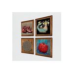 Pinecone Yaşam Çiçeği, Şahmeran, Nar Taş Duvar Tablosu - Ahşap Çerçeveli Taş Tablo - 25x25 cm - 4 Parça Set - Dekoratif Duvar Sanatı - Modern Ev ve Ofis Duvar Dekoru W4-764