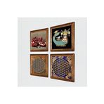 Pinecone Yaşam Çiçeği, Şahmeran, Nar Taş Duvar Tablosu - Ahşap Çerçeveli Taş Tablo - 25x25 cm - 4 Parça Set - Dekoratif Duvar Sanatı - Modern Ev ve Ofis Duvar Dekoru W4-769