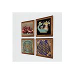 Pinecone Yaşam Çiçeği, Şahmeran, Nar Taş Duvar Tablosu - Ahşap Çerçeveli Taş Tablo - 25x25 cm - 4 Parça Set - Dekoratif Duvar Sanatı - Modern Ev ve Ofis Duvar Dekoru W4-774