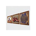 Pinecone Yaşam Çiçeği, Semazen, Nar Taş Duvar Tablosu - Ahşap Çerçeveli Taş Tablo - 25x25 cm - 3 Parça Set - Dekoratif Duvar Sanatı - Modern Ev ve Ofis Duvar Dekoru W3-331