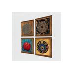 Pinecone Yaşam Çiçeği, Sri Yantra, Nazar, Nar Taş Duvar Tablosu - Ahşap Çerçeveli Taş Tablo - 25x25 cm - 4 Parça Set - Dekoratif Duvar Sanatı - Modern Ev ve Ofis Duvar Dekoru W4-539
