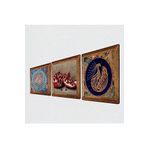 Pinecone Yaşam Çiçeği, Tavus Kuşu, Nar Taş Duvar Tablosu - Ahşap Çerçeveli Taş Tablo - 25x25 cm - 3 Parça Set - Dekoratif Duvar Sanatı - Modern Ev ve Ofis Duvar Dekoru W3-1659