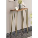 Pinhal Home 60 cm Atlantik Çam Dresuar Kahve Köşesi Konsol Modern Raf Metal Boru Gold Ayaklı