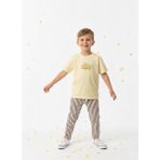 Pini Co Erkek Çocuk Sarı I Am Sunshine Baskılı T-Shirt ve Çizgili Kahverengi Pantolon Alt Üst Takım - 3 - 4 Yaş