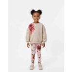 Pini Co Kız Çocuk Çiçek Baskılı Balon Kol Sweatshirt ve Fitilli Tayt Takım - 3 - 4 Yaş - 001-Krem