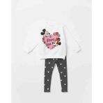 Pini Co Kız Çocuk Mickey Minnie Baskılı Sweatshirt ve Kalp Desenli Fitilli Tayt Alt Üst Takım - 5 - 6 Yaş - 0-Gri