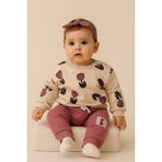 Pinico Kız Bebek Lale Baskılı Sweatshirt & Eşofman Alt Takım - Pembe - Krem - 18 - 24 Ay