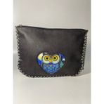 Pink Baykuş Desenli Clutch Çanta Füme