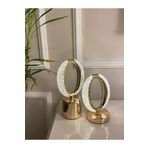 PİNK İTHALAT Dekoratif Kristal Şarjlı Oval Masa Lambası, Gold Led Abajur Ikili Set, Dokunmatik 3 Renk Modu