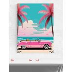 Pink Paradise, Tropikal Pembe Araba Sanat Deniz Manzaralı Poster - Afiş - Dekoratif Duvar Poster