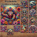 Pink Swan Craft Psychedelic Çiçekler ve Yılanlar 12 Adet Scrapbook Bullet Journal Mat Planlayıcı Sticker Etiket Seti