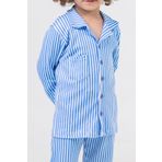 Pinkapple Yüksek Kaliteli Rahat Mavi Çizgili Düğmeli Erkek Çocuk Bebek Pijama Takımı