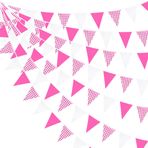 pinkblume 32ft Sıcak Pembe Parti Süslemeleri Pembe Manda Ekose Damalı Beyaz Üçgen Bayrak Pötikareli Flama Kumaş Düğün Doğum Günü Bebek Duş Yıldönümü Barbie Partisi Piknik Bahçe Dekoru için Garland Flamalar