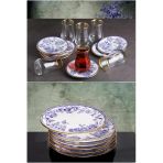 Pinkev Butterfly 18 Parça Çay Bardaklı Seramik Pasta Tabağı Seti - Kup119s