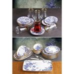Pinkev Butterfly 27 Parça 6 Kişilik Seramik Kahvaltılık Takımı Mavi Çiçek Desenli Set