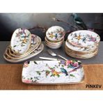 Pinkev Flora 15 Parça 6 Kişilik Seramik Kahvaltı Pasta Sunum Tabağı Takımı Seti