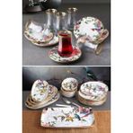 Pinkev Flora 27 Parça 6 Kişilik Kahvaltı Takımı Seramik Çok Renkli Çiçek Temalı Set