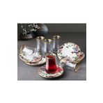 Pinkev Flora 6 Kişilik Seramik Tabaklı Çay Bardağı Takımı Seti