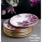 Pinkev Petunia 6 Kişilik Seramik Pasta Tatlı Sunum Tabağı Takımı