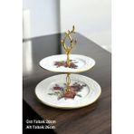 Pinkev Rose Seramik Çift Katlı Kurabiyelik Pasta Sunum Tabağı Standı