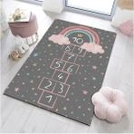 Pinkie Home Dijital Baskı Kaymaz Makinede Yıkanabilir Leke Tutmaz Gri Gökkuşağı Desenli Çocuk Odası Halısı Oyun Halısı-3 - 80 x 150 cm