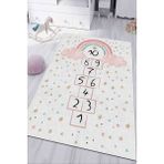 Pinkie Home Dijital Baskı Kaymaz Makinede Yıkanabilir Leke Tutmaz Pembe Gökkuşağı Desenli Çocuk Odası Halısı Oyun Halısı-4 - 100 x 250 cm