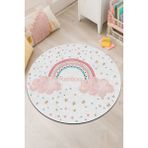 Pinkie Home Dijital Baskı Kaymaz Makinede Yıkanabilir Leke Tutmaz Pembe Gökkuşağı Desenli Yuvarlak Çocuk Odası Halısı Oyun Halısı-4 - Pembe - Beyaz - 160 x 160 cm