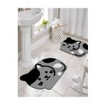 PINKIE HOME Dijital Baskılı Kaymaz Taban Sevimli Kedicik Banyo Paspası Ikili Klozet Takımı (40x60) (60x100)-p21