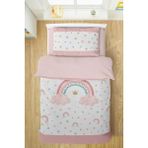 PINKIE HOME Pembe Gökkuşağı Desenli Çarşaflı Nevresim Takımı Çocuk Nevresim Takımı Çocuk Odası Nevresim Takımı - 160 x 220 cm - Beyaz - Pembe