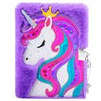 PinkSheep Unicorn Günlüğü, Kilitli ve Anahtarlı Kızlar için, Unicorn Journal, Çocuklar için Sihirli Unicorn Defter, Peluş Gizli Günlüğü Astarlı Defter Yazma ve Çizim için 300 Sayfa, Kızlar İçin Tek Boynuzlu At Hediyeleri