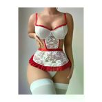 PİNKSTORE ES0023 Beyaz Balenli Seksi Hizmetçi Kostüm