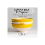 PINKU Ceramics Sunny Day Seramik El Yapımı 16x6.5 Cm 3'lü Kase Seti-(GRANOLA, SALATA, MAKARNA IÇİN IDEAL)