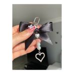 Pinky Lady Zirkon taşlı kalpli ribbon çanta charmı çanta aksesuarı
