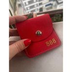 Pinkylola DESİGN-888 Sayı Sekansı Kırmızı Hakiki Deri Mini Bozuk Para Cüzdanı, Airpod Kılıfı