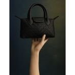 Pinkylola Design -Lc5 Mini Model Siyah Hasır Hakiki Deri Elde& Askılı Çanta - --Siyah