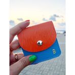 Pinkylola Design Pinkylola Design-B Harfli ,kare Model Turuncu Epi Deri Baskılı ve Mavi Hakiki Deri Bozuk Para Cüzdanı / Airpod Kılıfı - Turuncu - Mavi