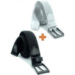 Pino44 2 Adet Örgü Lastik Kemer 3,5cm - Şort Kemeri - Kot Kemeri - Kanvas Pantolon Kemeri -Siyah Yeşil - Siyah - Beyaz - 130 cm