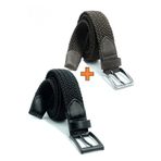 Pino44 2 Adet Örgü Lastik Kemer 3,5Cm - Şort Kemeri - Kot Kemeri - Kanvas Pantolon Kemeri -Siyah Yeşil