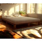 Pinoxi 180CM x 200CM Masif Ahşap Platform Çift Kişilik Karyola Ceviz Renk 180X200 cm - Kahverengi - 180 x 200 cm