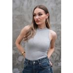 Pinpery Basic Gri Kadın Halter Yaka Yumuşak Dokulu Kadın Bluz