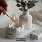Pinterest Çizgili Vazo ve Lotus Şekilli Mum Beton Sunum Tabağı Hediyeli Set - Seçenek 1