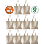 Pintiorg Baskısız Ham Bez Çanta 35X40CM 10 Adet Kadınlar İçin Düz Tasarım ve 8-10 lt Kapasite - Ekru - 35 x 40 cm