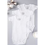 Pinuptex® 3'lü Kısa Kollu Bebek Zıbın Seti 100% Pamuklu Ribana Çıtçıtlı Atlet, Body Zıbın Unisex - 0 - 3 Ay - 00-Beyaz